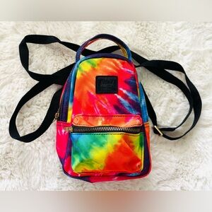 NWOT Herschel Supply Co Tie Dye Rainbow Mini Backpack Adjustable Strap Zip Top
